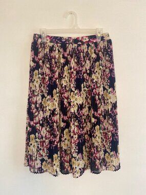 Love Margaux Floral Pleated Midi Skirt Navy Pink Purple Size M